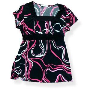 Women's Y2K Top Square Neck Short Sleeve Pink White Swirl Black Babydoll Coquett